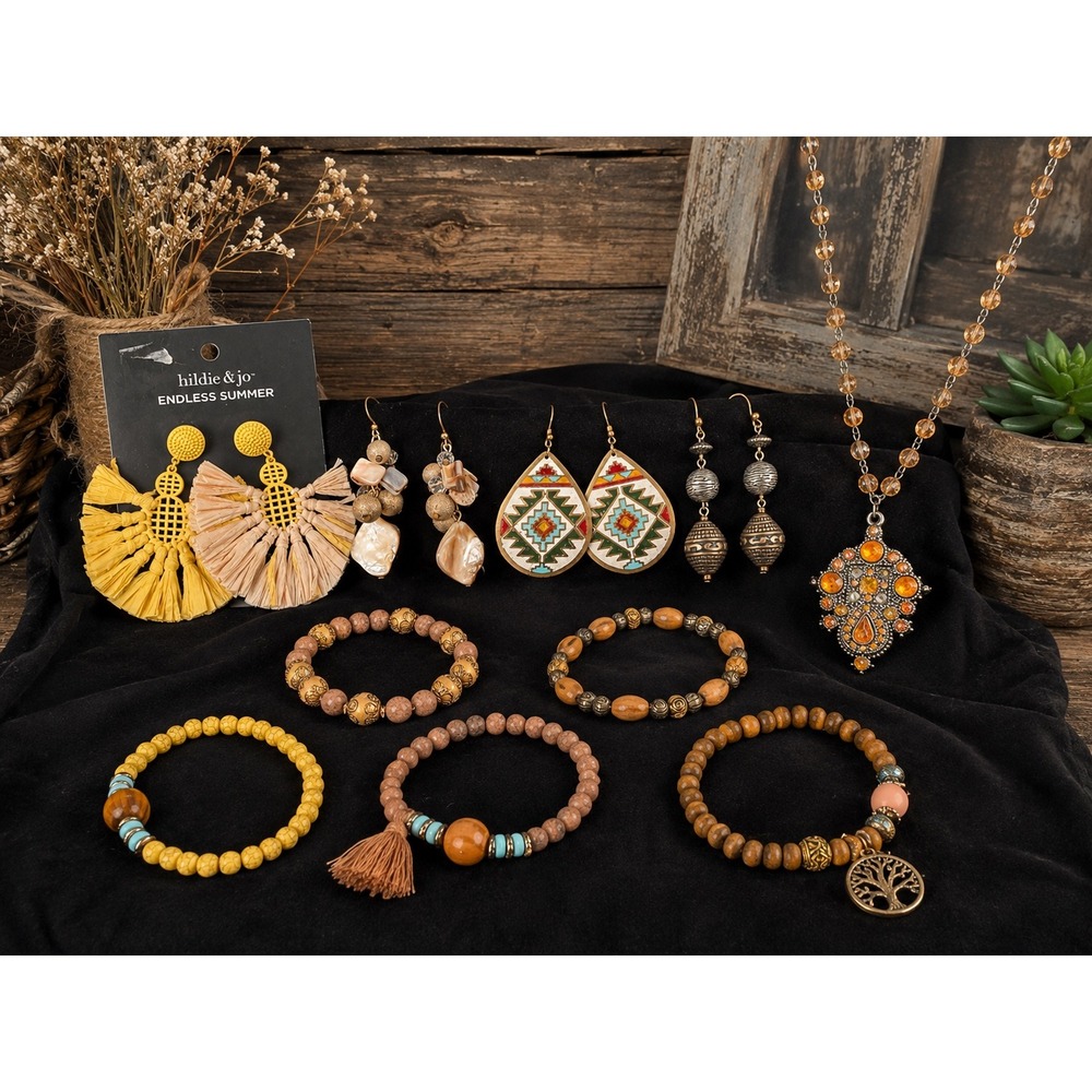 10-Piece Boho Southwestern Jewelry Lot Necklace Earrings Bracelets Festival